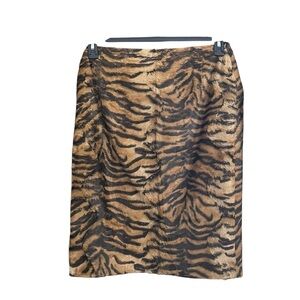 Roberto Verino Pencil Skirt Women's Size 10 Brown Animal Print Faux Fur Career
